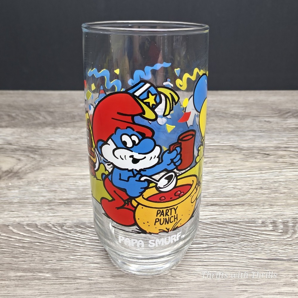 Vintage Smurfs Drinking Glass‎ - 1983 - Papa Smurf - 6" Glass